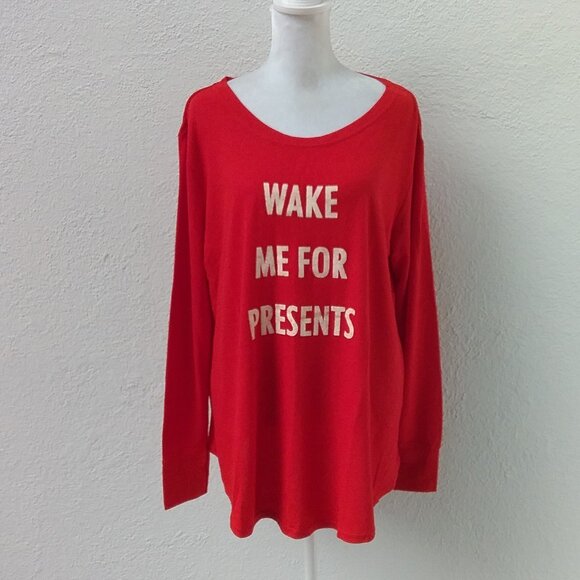 Xhilaration Other - Wake Me for Present Women's Top Large Red Sleepwear S Long Sleeve Christmas